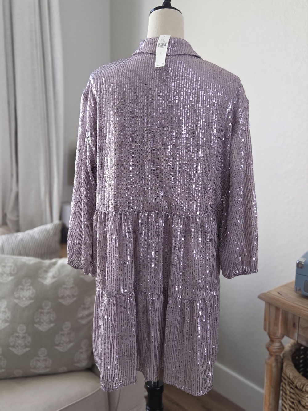 Sequin Tiered Shirt Dress in silver - Picture 3 of 5